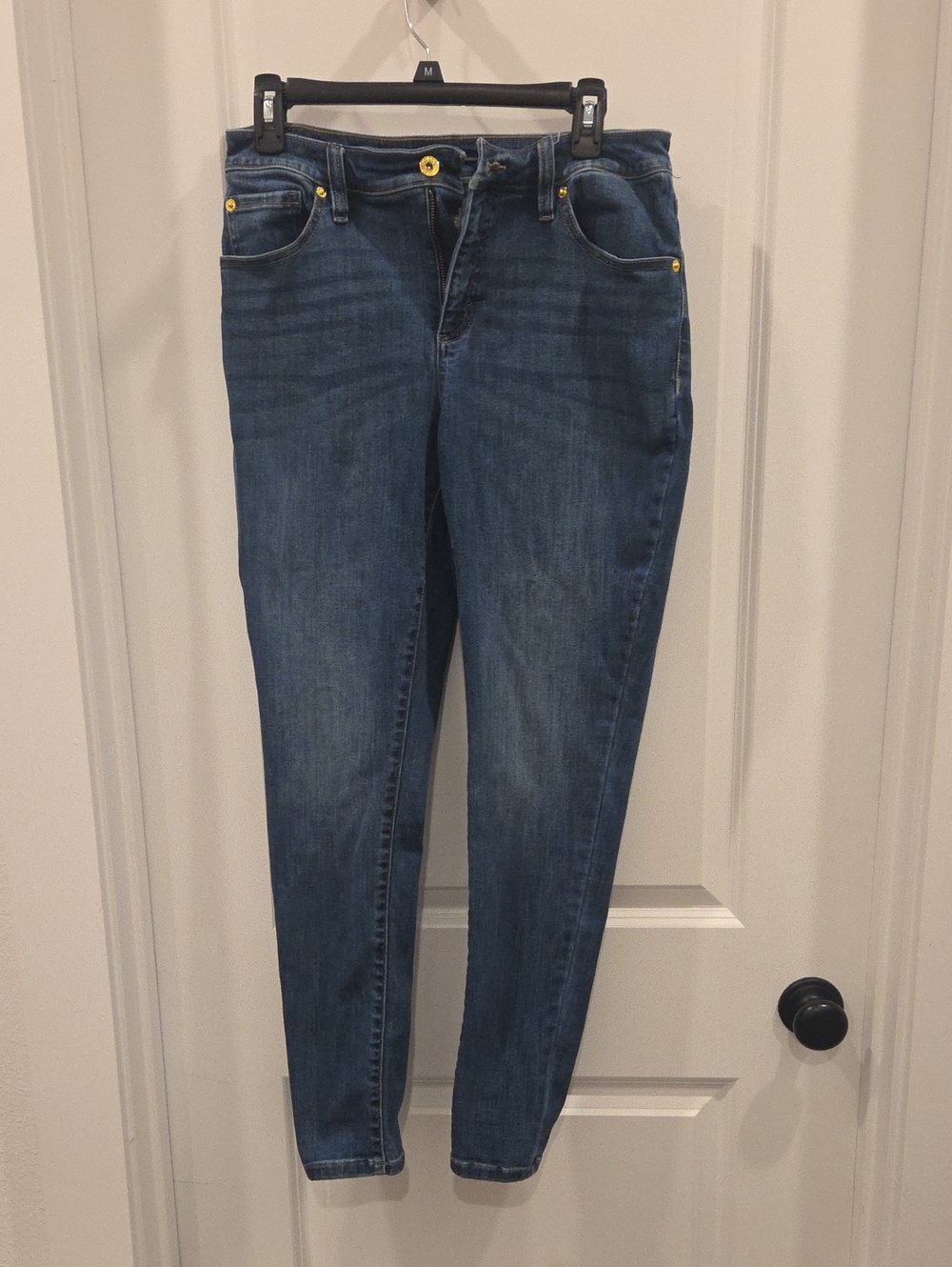 INC International Concepts Midnight Blue Skinny Jeans with Gold Accents